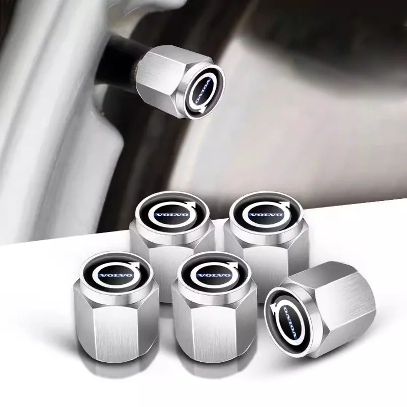 5Pcs Car Wheel Tire Valve Caps Metal Stem Cover For Volvo XC90 S60 V40 XC60 S80 S40 V70 S90 T6 V60 V90 XC40 XC70 C30 Accessories