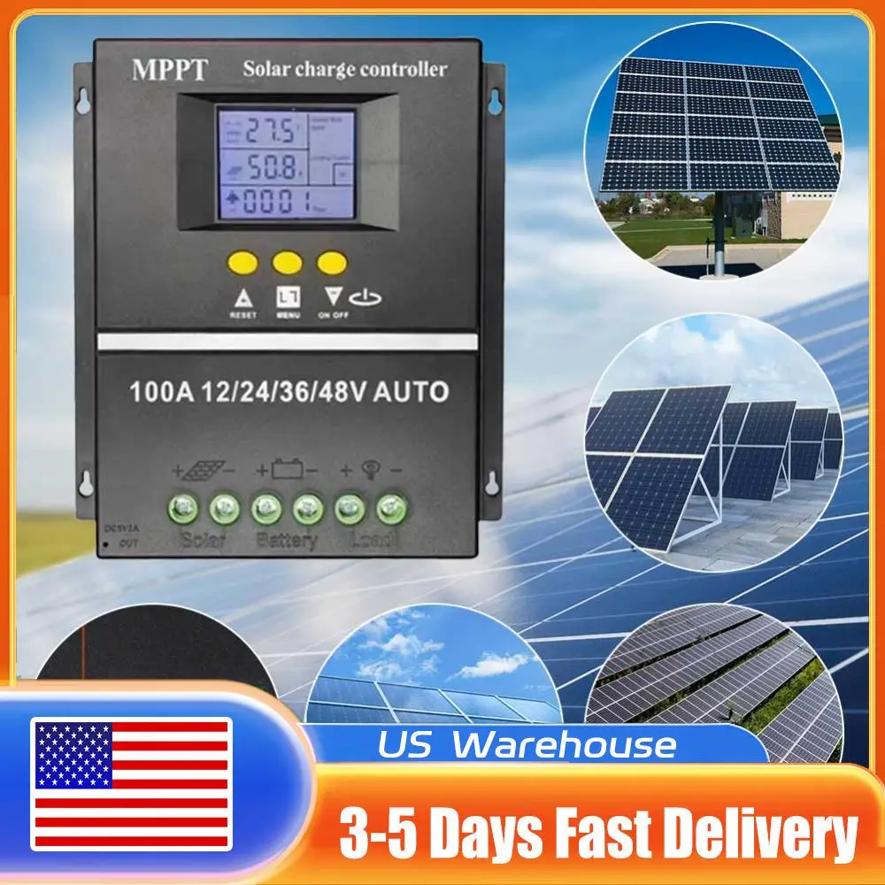

100A MPPT Контроллер заряда солнечной фотоэлектрической батареи Зарядное устройство ЖК-дисплей Регулятор солнечной панели 12 В 24 В 36 В 48 В для солнечной панели