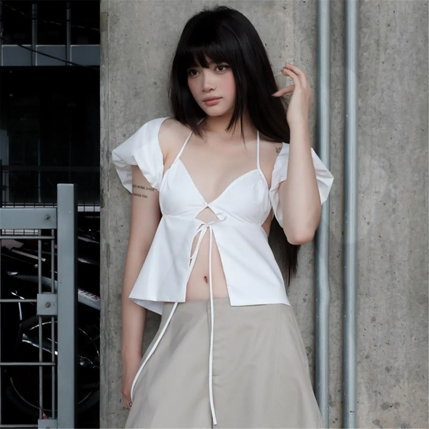 

Sexy V-ne Me T-irt Women's Perspective Flower Dr Warm Tight Fit Sportswear Casual Clothing Eight-sve Round-ne