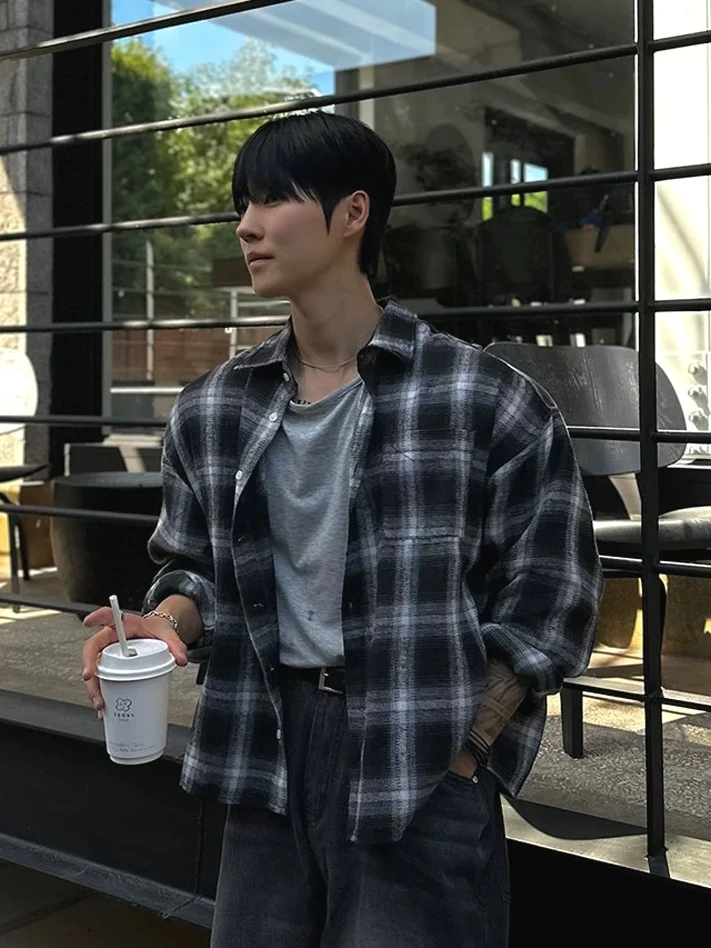 

American Vintage Plaid irt Men's Classic ket Long Sve Open Cardigan Casual Workwear Thin Outerwear Lightweight Coat