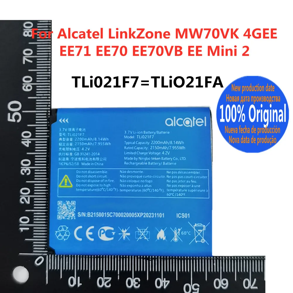 

Оригинальный аккумулятор 3,85 В 2200 мАч TLi021F7 TLiO21FA для Alcatel LinkZone MW70VK 4GEE EE71 EE70 EE70VB EE Mini 2, батарея для телефона