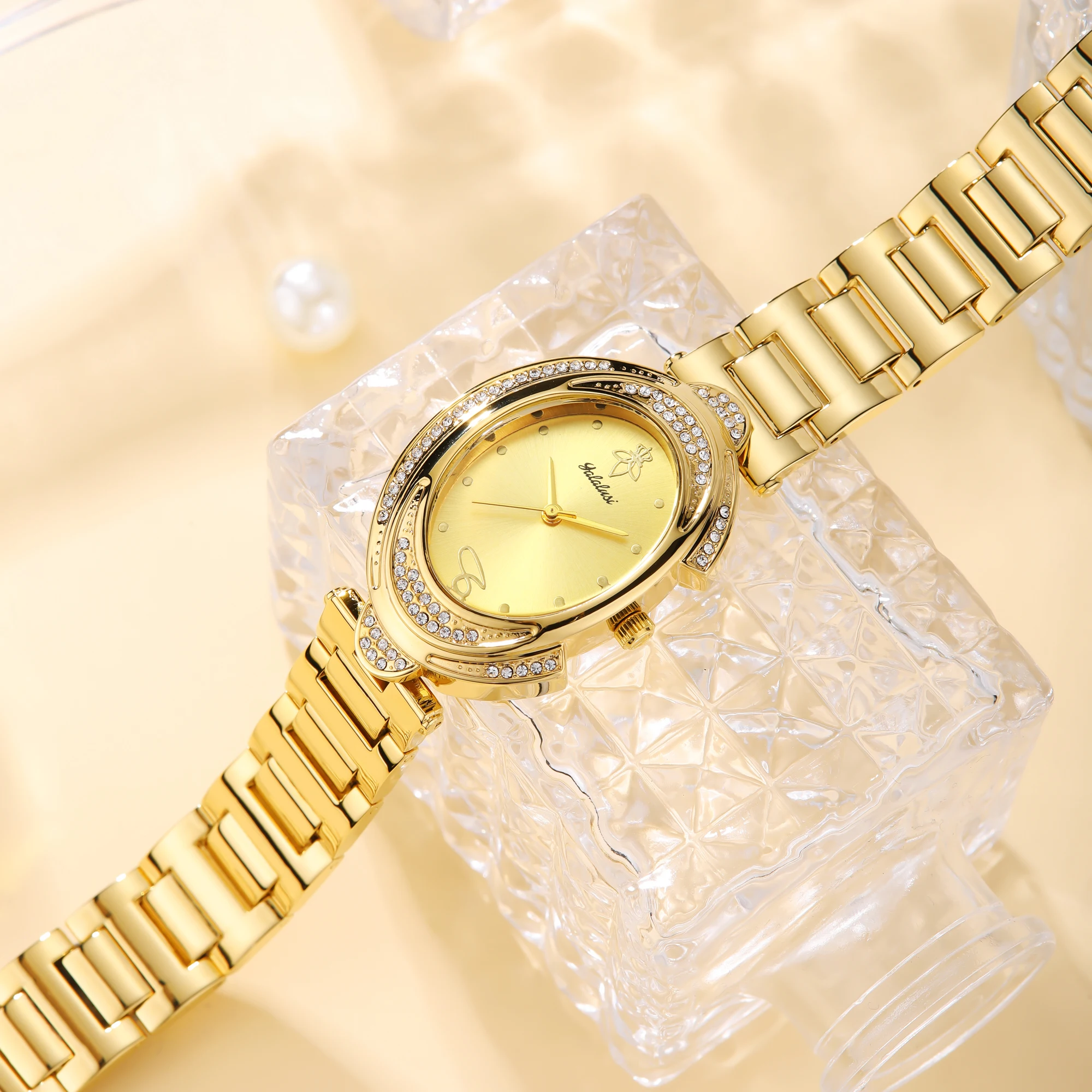 Ladies' Watches Luxury Brand Oval Quartz  Women Vintage Elegant Waterproof Golden Steel Bracelet Wristwatch Pigeon Egg Oval Dial