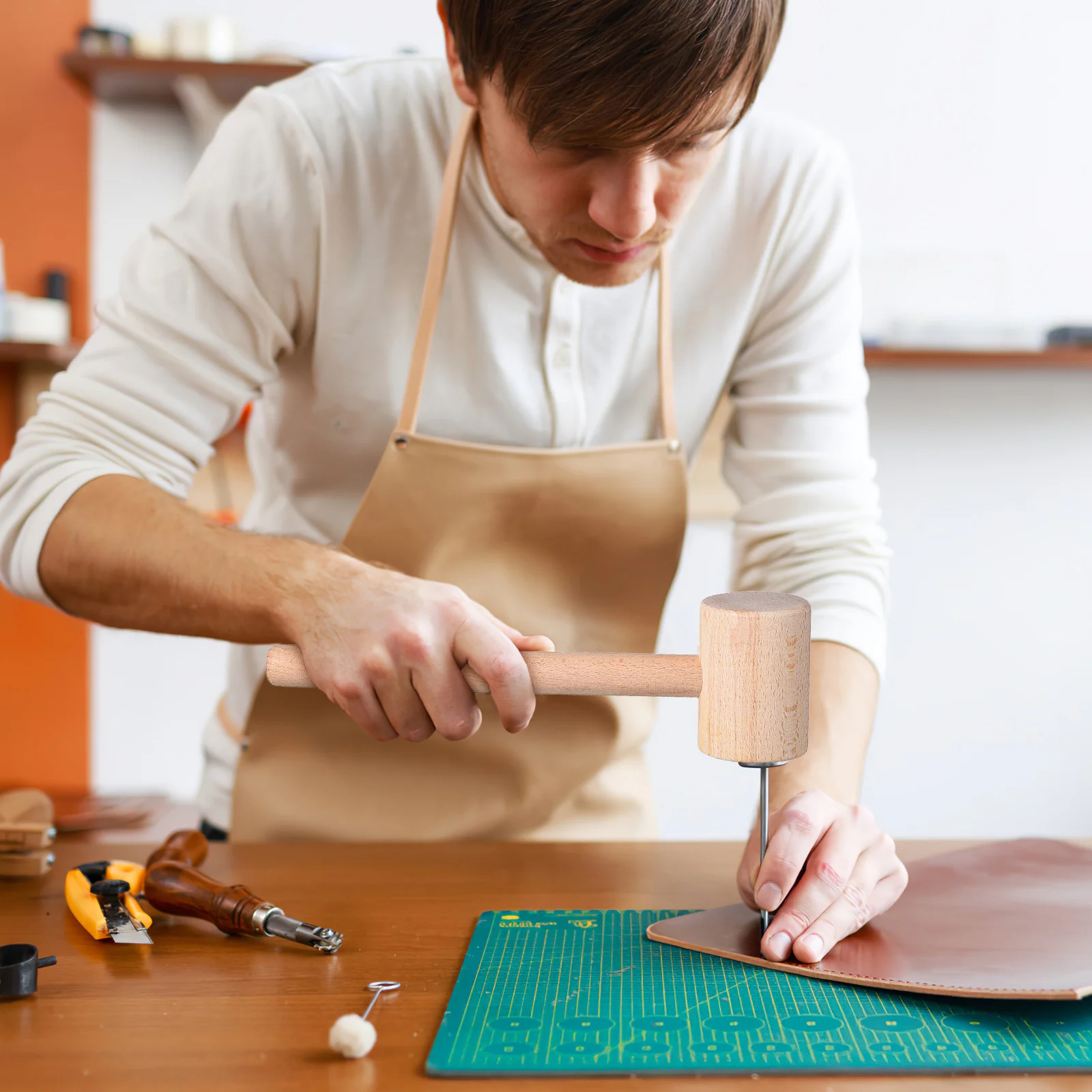 ค้อนงานไม้ ด้ามไม้ ออกแบบตามหลักสรีรศาสตร์ เครื่องมือแกะสลักสำหรับงาน DIY ค้อนอเนกประสงค์สำหรับงานพิมพ์ เครื่องมือช่างสำหรับงานไม้