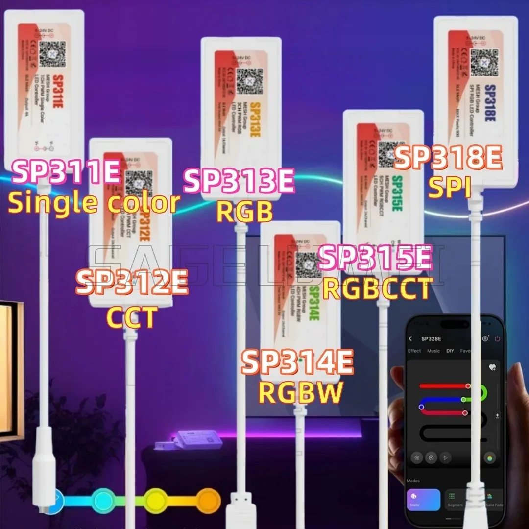 

SP311E/312E/313E/314E/315E/318E Сетевое групповое управление SPI RGBW Одноцветный RGB CCT светодиодный диммер 1-5CH Bluetooth APP управление музыкой
