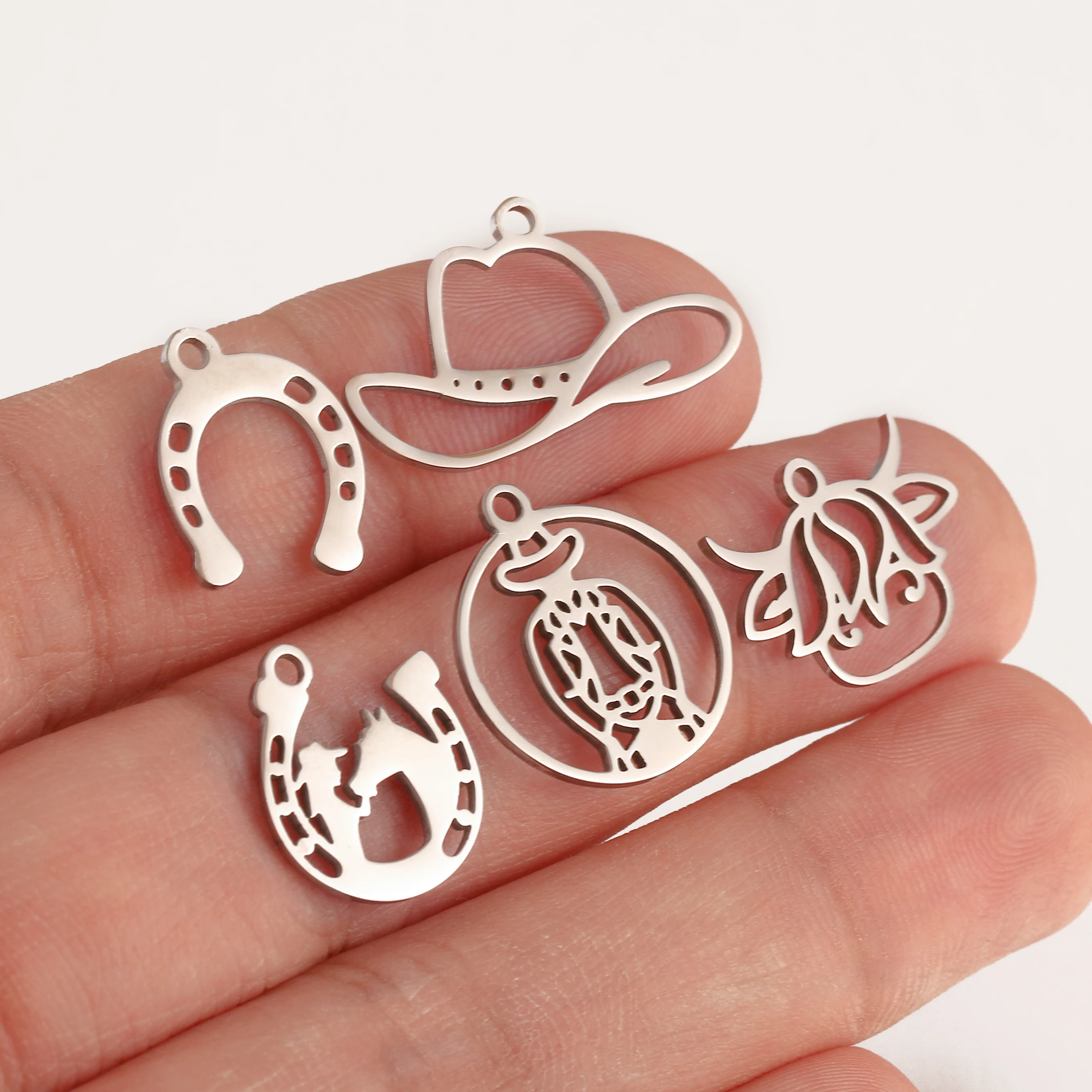 5Pcs Western Cowboy Boot/U Horseshoe/Hat Charms  Stainlesss Steel Equestrian Pendants Vintage Crafts Supplies DIY Jewelry Making