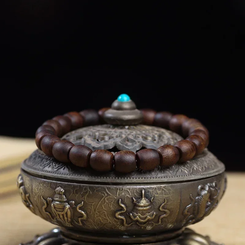 Tarakan-pulsera de madera de agar Kyara, material antiguo natural, barril con forma de bulto, cuentas de Buda sumerjadas de nueve puntos, diversión