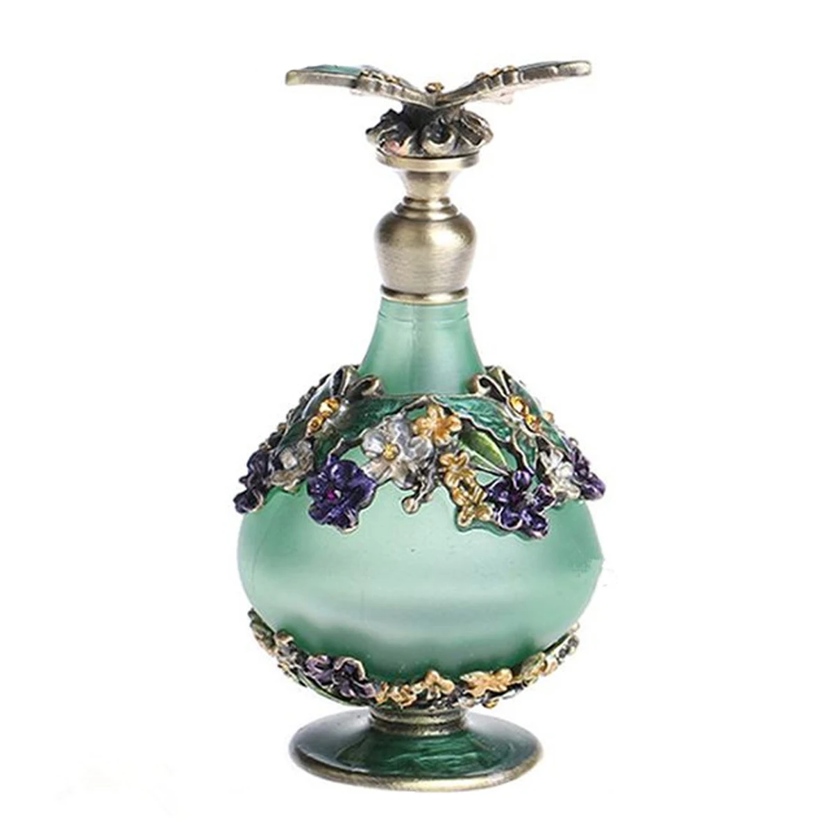 1pc Antique Empty Perfume Bottle 25ml Butterfly Flower Painting Glass Metal Art Enamel Decor Retro Creative Old Fashion Gift Box