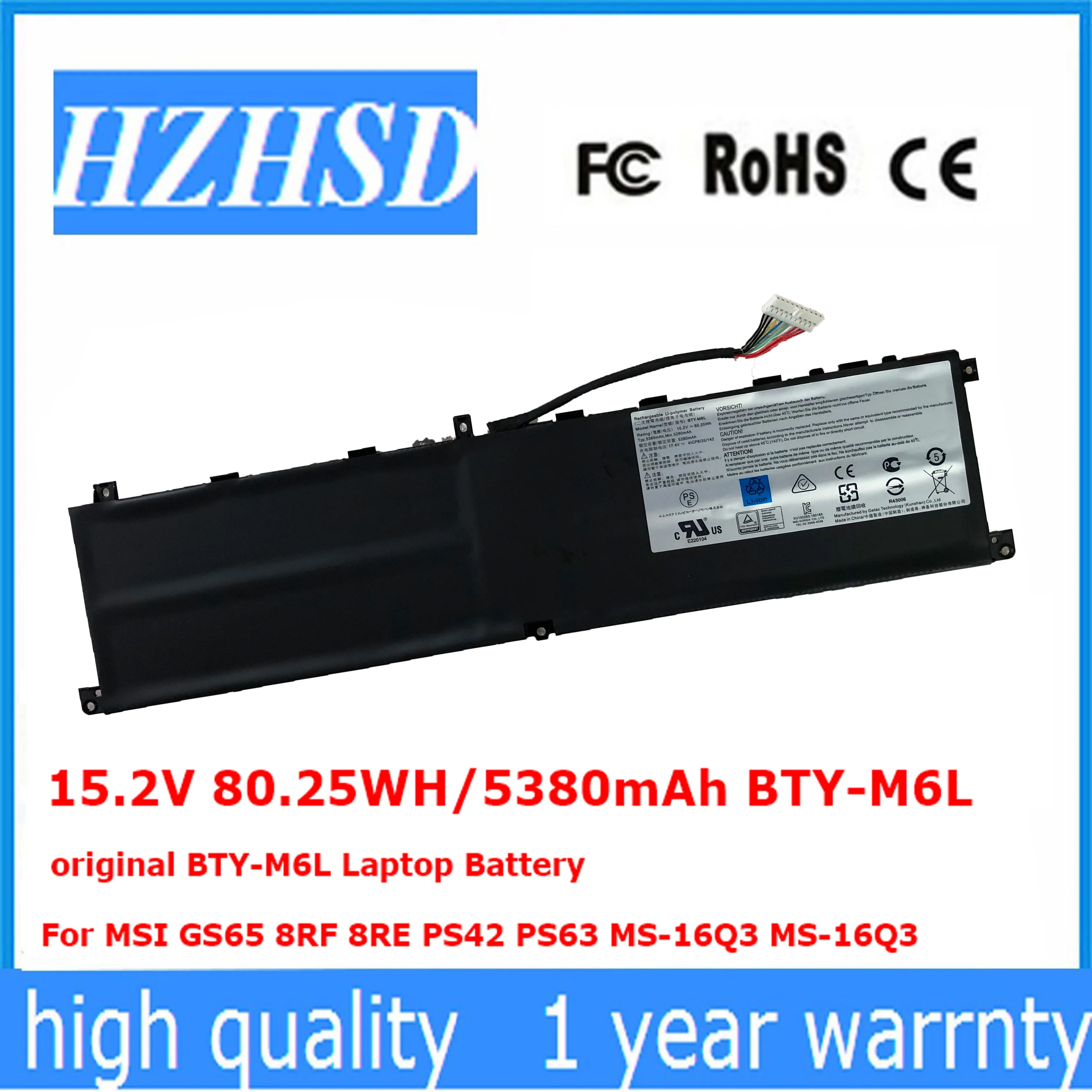 15.2V 80.25WH/5380mAh original BTY-M6L Laptop Battery For MSI GS65 8RF 8RE PS42 PS63 MS-16Q3 MS-16Q3