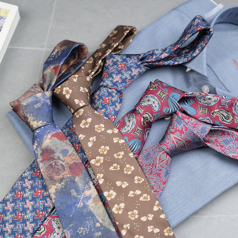 Fragmented Flowers Print Trendy Casual Ties Retro Style Pattern Business Men's Tie Formal Striped Ties Classic Neckwear