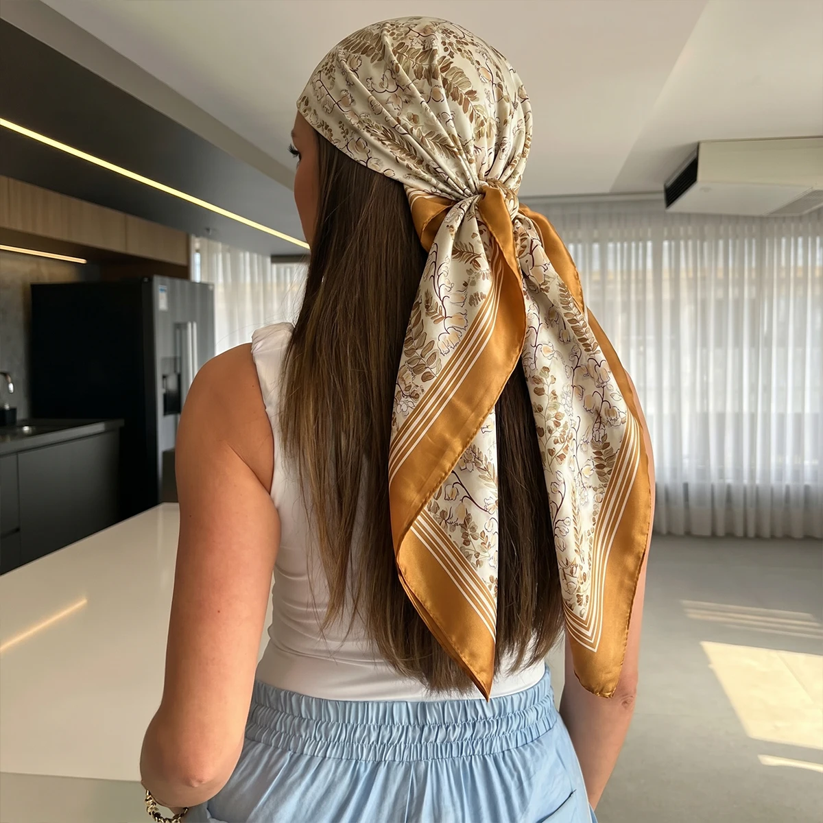 

90*90cm Women Spring Summer Square Scarf Satin Silk Scarves Headscarf Female Foulard Beach Bandana Ladies Neckerchief Hair band