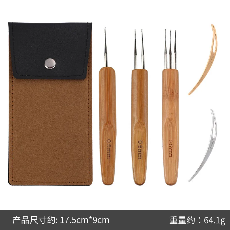 Dreadlock Crochet Hook Tool Braids Set Bamboo Handle Dread Needle Kit for Hair Braiding Wigs Maintenance