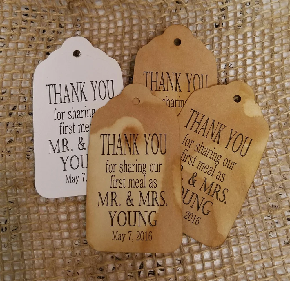 50PCS Personalised Thank you for Sharing our First Meal as Mr and Mrs MEDIUM Personalized Wedding Favor Tags