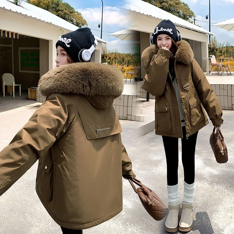 2024 Winter New Women's Style Parka Short Cotton Robe, Thickened Cotton Coat, Wool Collar Outer Coat