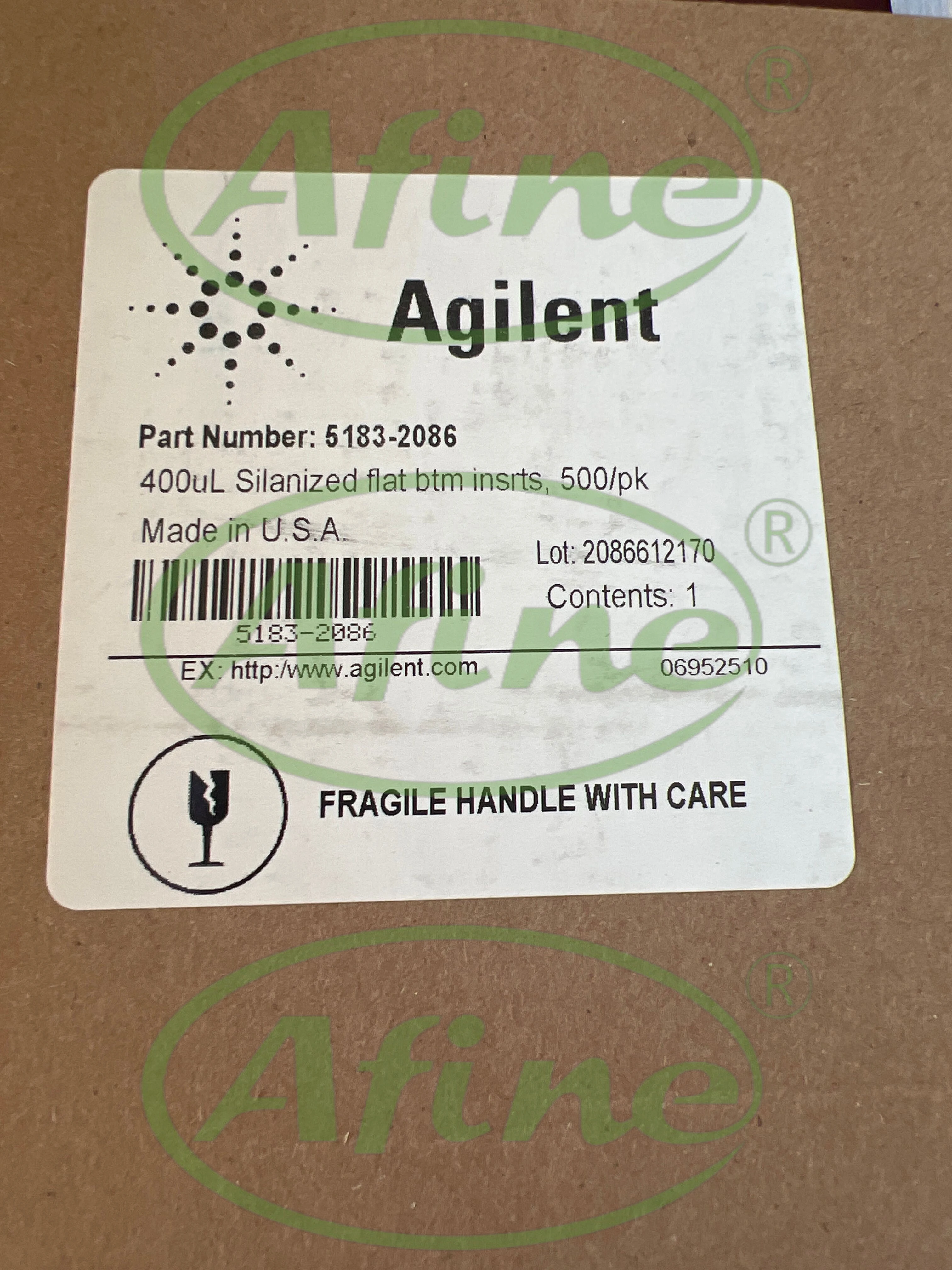 AFINE Agilent 5183-2086, frascos e inserções de alta recuperação de 400 μL, vidro desativado, fundo plano, 500/pk