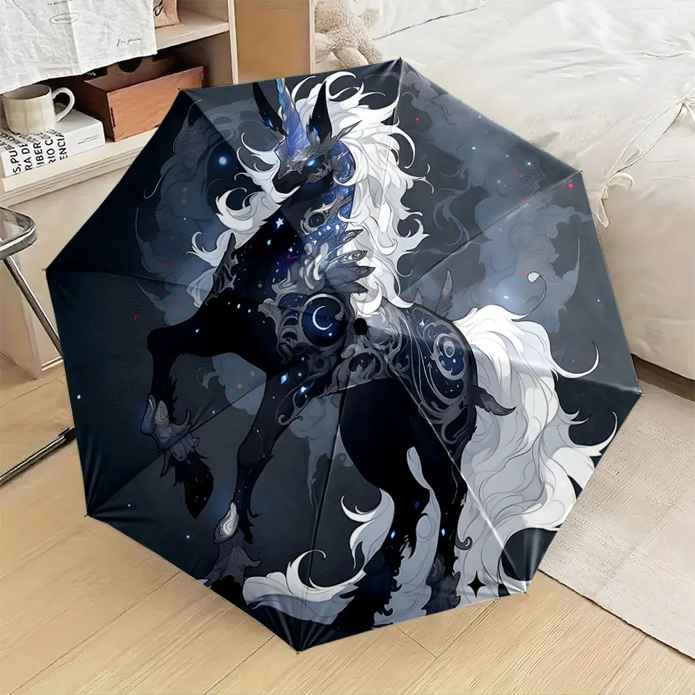 1PC Elegant Unicorn Artwork Printed on Umbrella Print 8 Iron Ribs Folding Umbrella Auto-Open Fashion Sunshade