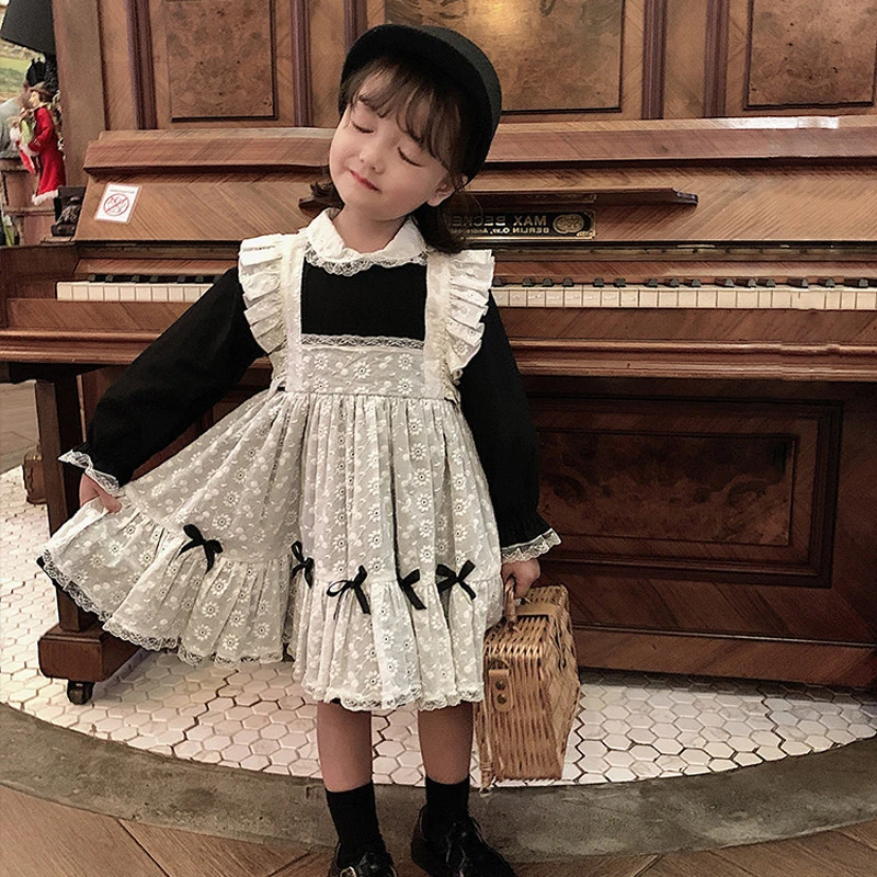 Girls Dress 2022 Spring New Korean Version Children Clothing Fashion Cute Doll Collar Lolita Palace Style Princess Dress