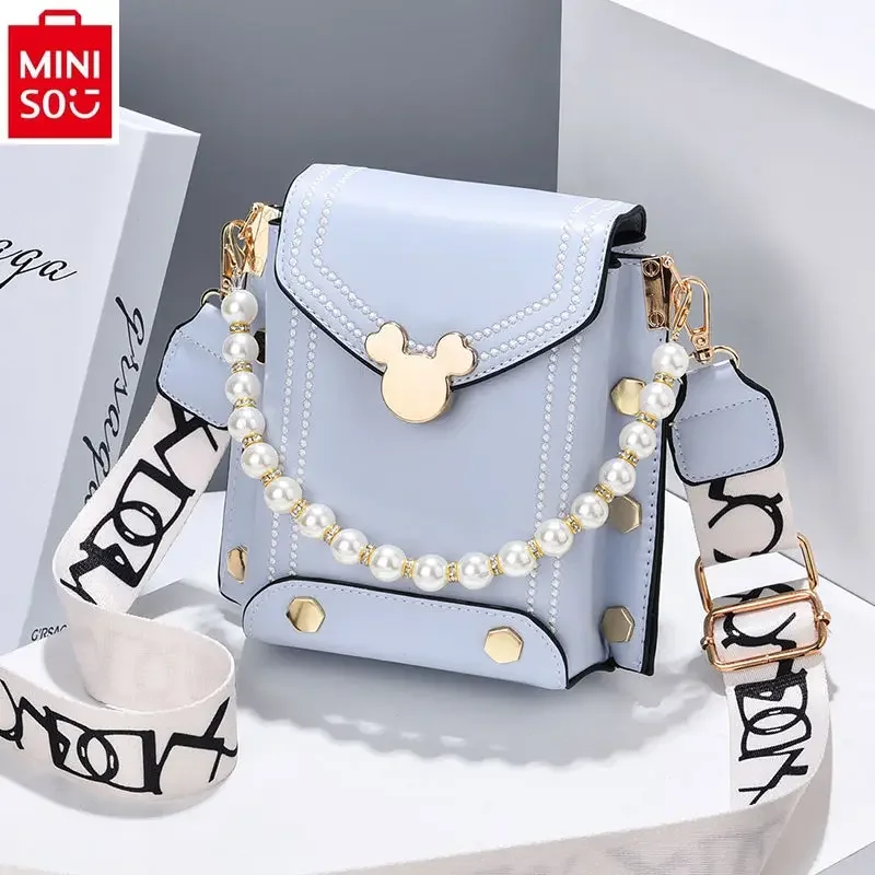 MINISO-Sac de téléphone avec pendentif perle pour femme, petit sac carré, rangement multifonctionnel, Disney, Sweet Lock, Structure Fashion