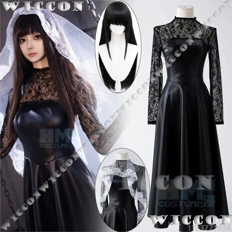 السيدة أوسارجي أنيمي ساكاموتو أيام تأثيري 80 سنتيمتر شعر مستعار أسود جلد فستان أبيض الحجاب مثير النساء فتاة البدلة Halloweek ؛ 3 ، c'5.b ؛ 8'