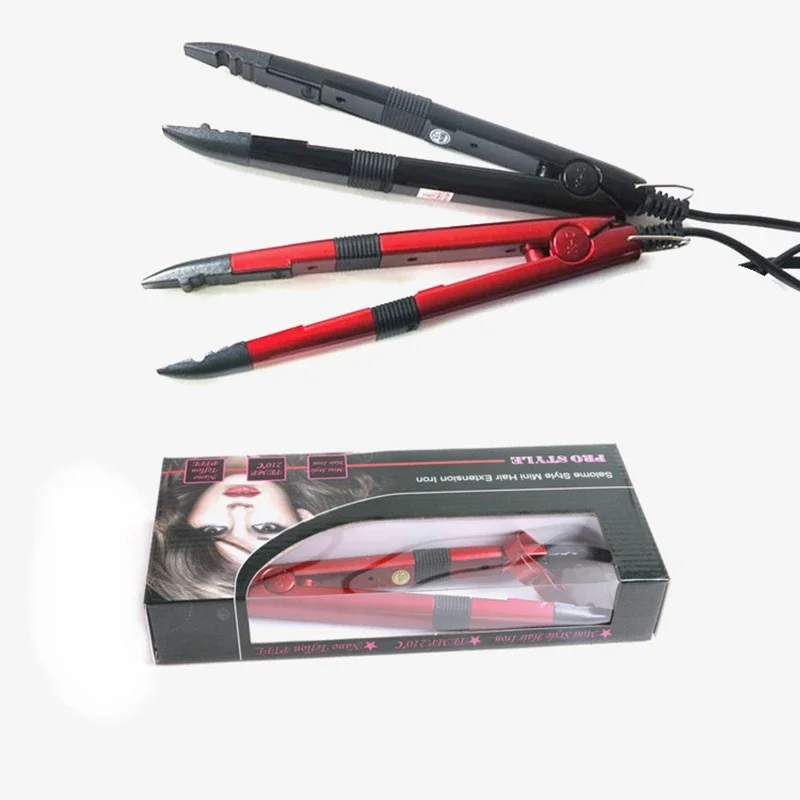 Temperatura ajustable clásica Coda. Plancha para extensiones de cabello: herramientas de conector de fusión de queratina negra y roja con control de calor