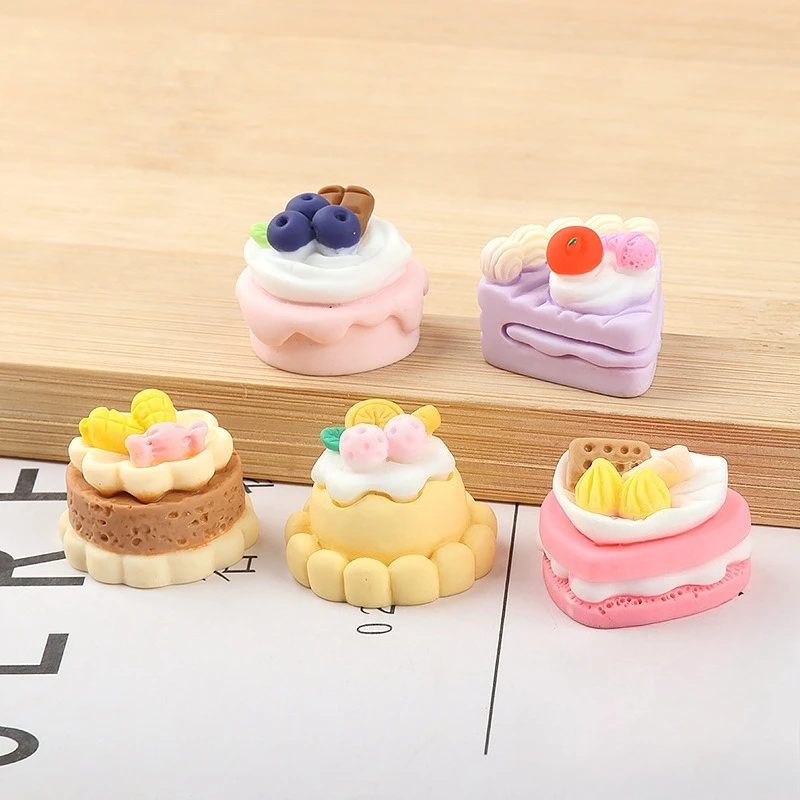 5pcs Mini Fruit Cake Dessert Dollhouse Cake Model Hand Diy Resin Simulation Doll Accessories Food Play Home Decor Decoration