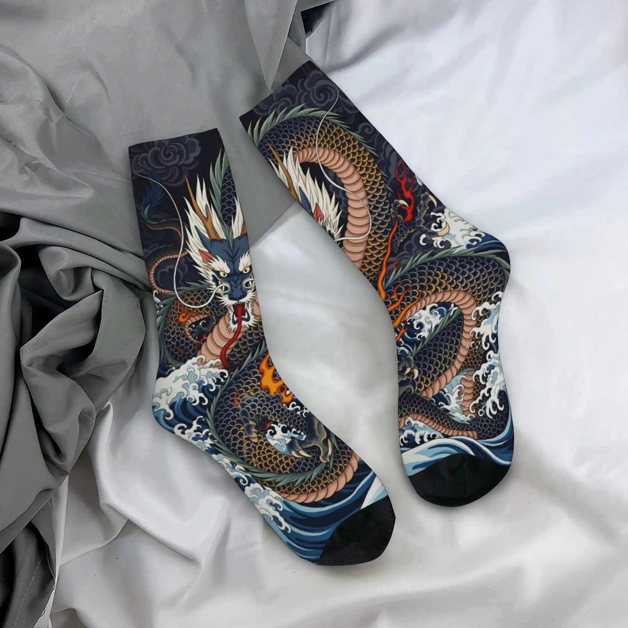 

Dragon Pattern Stockings Men Socks Breathable Kawaii Socks Spring Cycling Anti Bacterial Printed Socks Birthday Gift