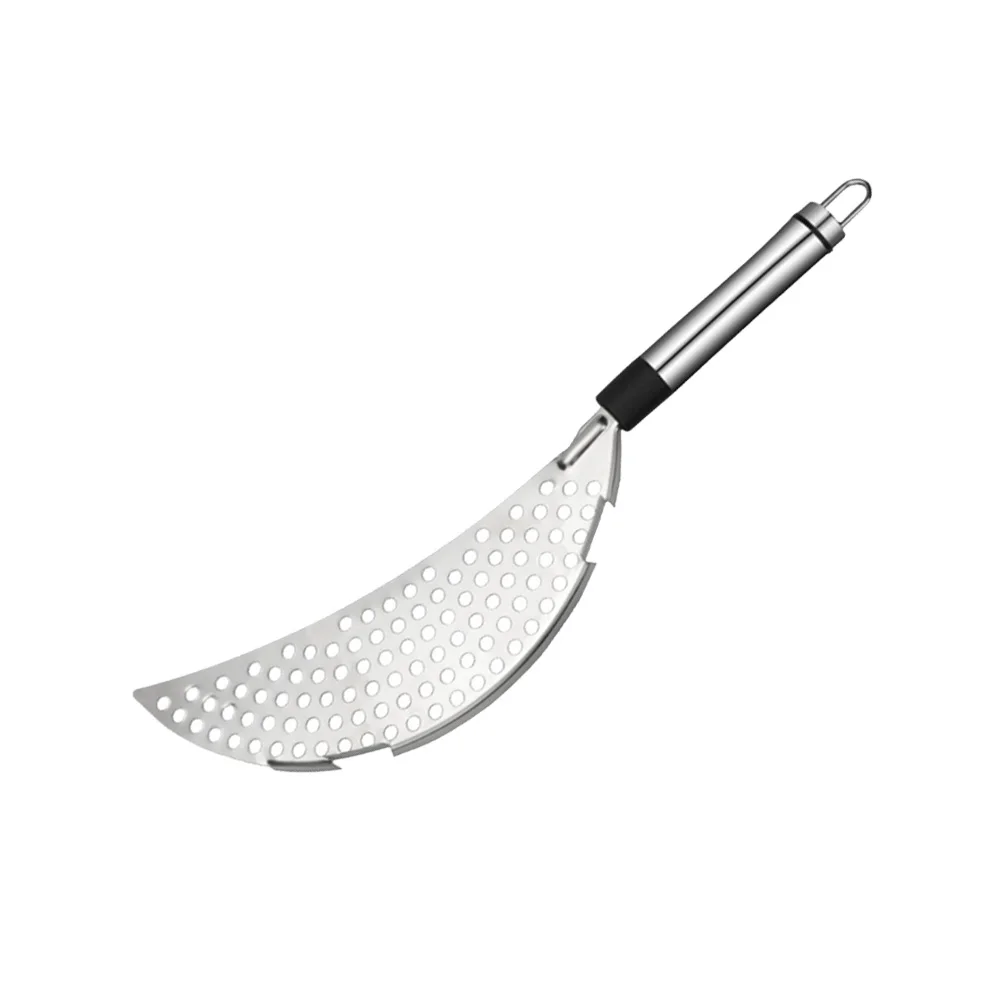 

Stainless Steel Crescent Pot Strainer Handheld For Draining Liquids Non-Directional Handle Fry Drainer Pasta Spaghetti