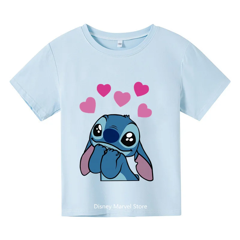 2024 New Anime Kawaii Stitch Kids T-shirt Student Boy T-shirt Kids Summer Fashion Docatone Casual Girls Crewneck T-shirt Short s