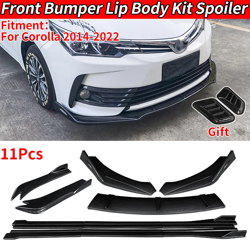 

For Toyota Corolla 2014-2022 Car New Front Bumper Splitters Lip Body Kit Spoiler Side Skirts Extensions Rear Wrap Angle ABS