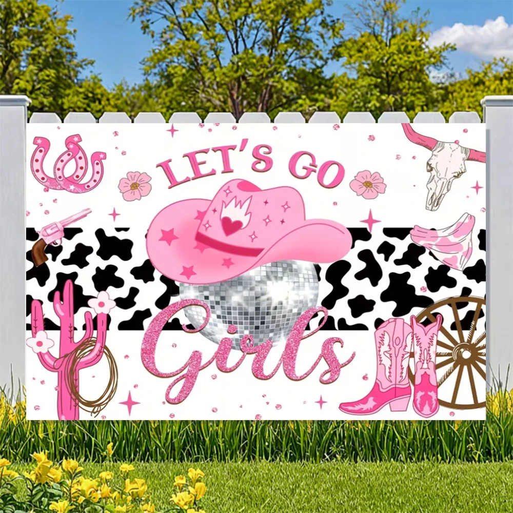 الوردي مزرعة البقرة فتاة حفلة عيد ميلاد الديكور خلفية كاوبوي أسود أبيض البقع التصوير خلفية استحمام الطفل لوازم الحفلات
