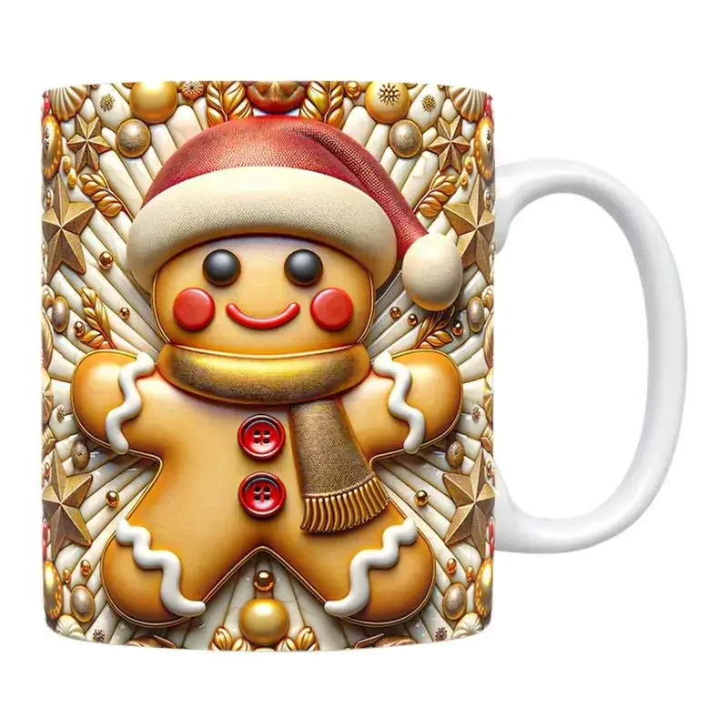 

3D Gingerbread Man Print Ceramic Coffee Mugs Christmas Gifts Cup Lovely Breakfast Christmas Gingerbread Man Coffee Cups Milk Mug