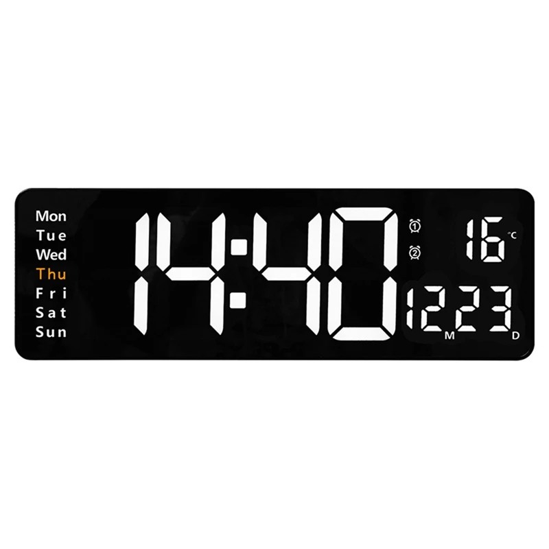 1 PCS LED Digital Wall Clock Wall-Mounted Clocks Temp Date Week Display Dual Electronic Alarms Table With Remote Control White