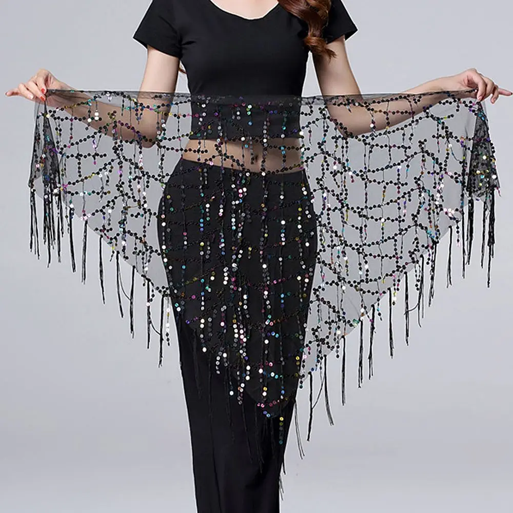 

Women Triangle Scarf Belly Dance Sequins Belly Dancing Belt Tassel Hip Scarf