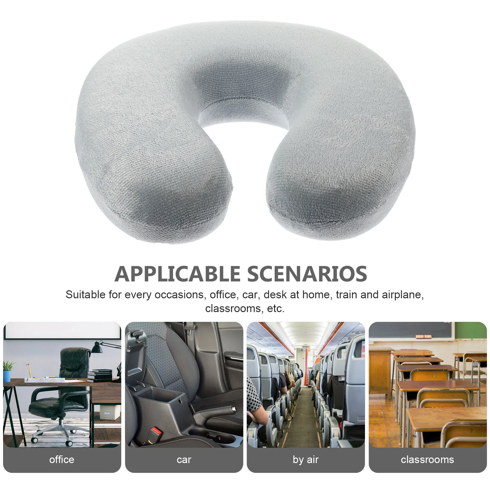 

Memory Foam U-Shaped Neck Pillow Light Grey for Travel Home Office Cervical Vertebra Support Removable Cover Portable Neck