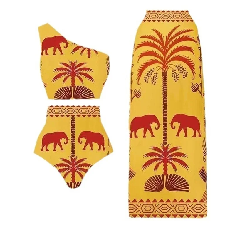 

Swimsuit Bikini Set Retro Printed Mesh Long Pants For Women Modest Coverage Beach Pool Vacation Outfit Summer Holiday