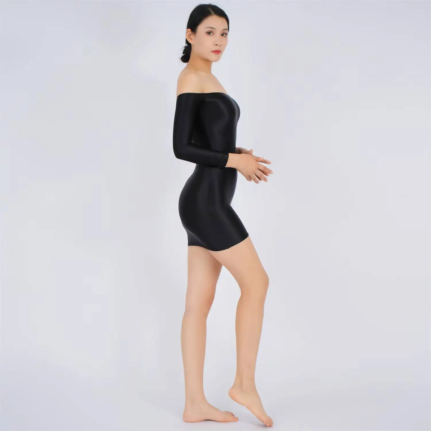 Sexy Glossy Ultra Thin Mini Dress Transparent Sheer See Through Elastic Bodycon Tight Dress