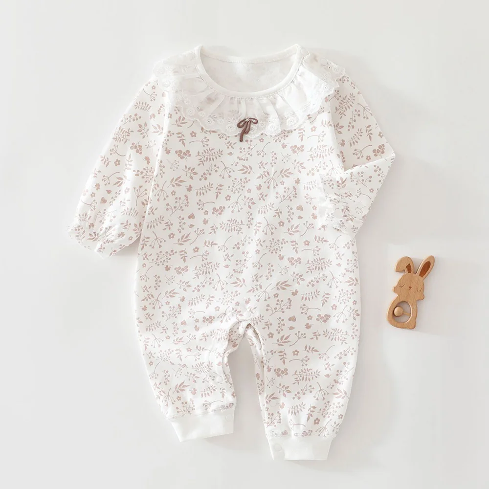 Baby Girl Romper Long Sleeve Cotton Floral Lace Collar Spring Autumn Infant Clothes Baby Jumpsuit High Quality