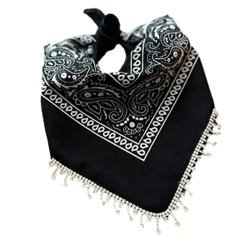 Rhinestones Bandana for Women Men Unisex Party Cowboy Bandana Fashion Neck Scarf for Female Kerchief Wrap Bride Shawl M6CD