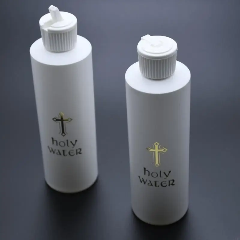 G92C White Catholic Christian Holy Water Bottle with Spout Lid Gold for Cross for Easter Party Favor Church Supplies 250