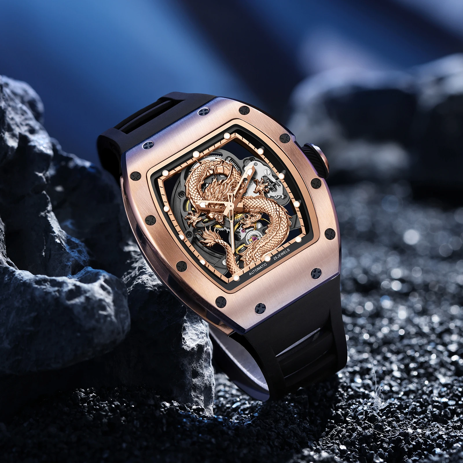 

CHANCE Mens Watch 3D Dragon Original Mechanical Watch for Man Dragon Dial Waterproof Luminous Date Stainless Steel Dial Watches