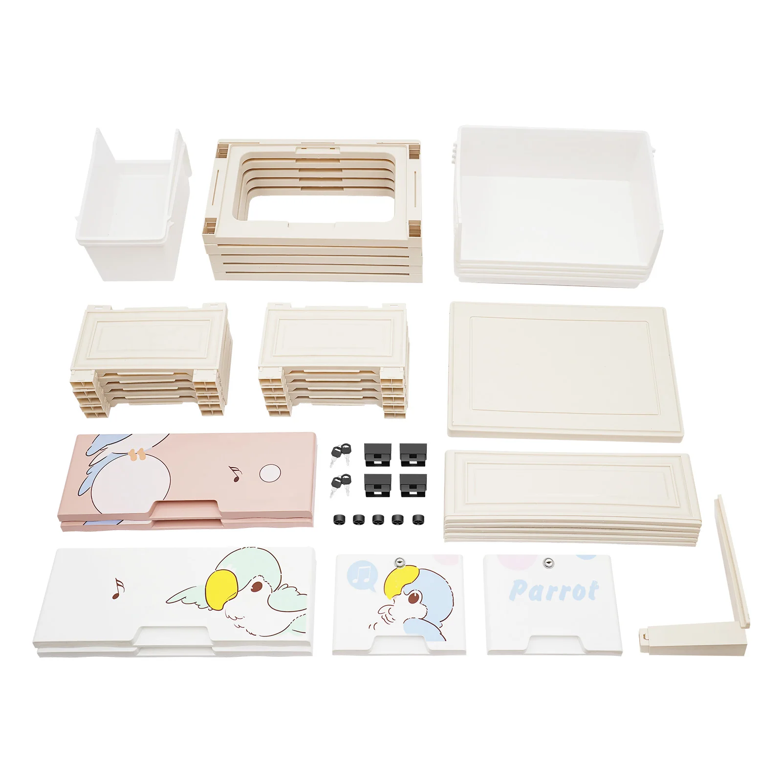 6 STKS Opbergdoos Papegaai Model Plastic Lades Dressoir Binnenmeubilair DIY Plaatsing Afneembare Opbergkast W/4 Wielen
