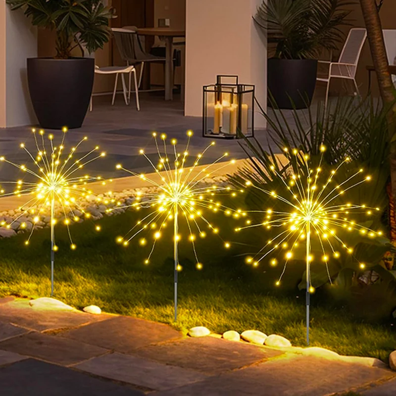 Guirlandes lumineuses solaires imperméables, décoration de jardin, chemin, feu d'artifice, pour Patio extérieur, fête, balcon, cour, pelouse
