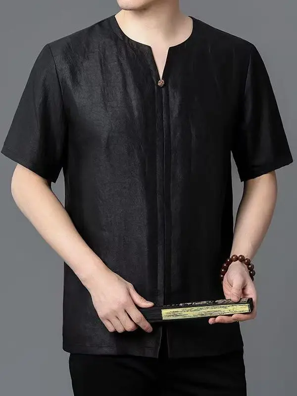 

High-End New Summer Chinese Cloud Silk Tang Suit Men's ort Sve Set T-irt Zen Clothing Traditional Chinese Sle Men's ...