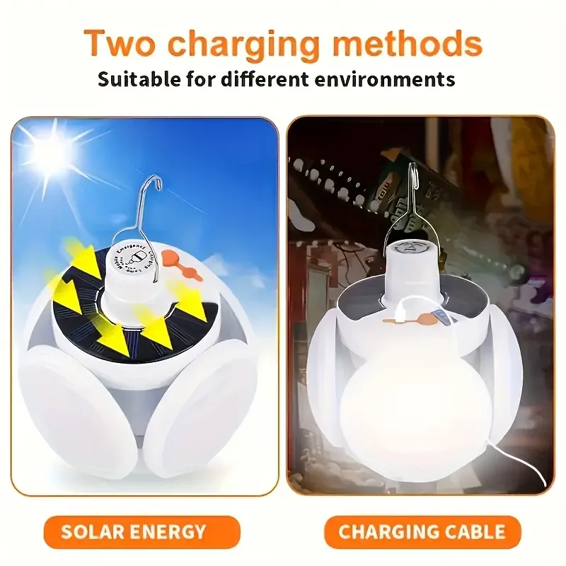 1 lumière solaire pliante avec chargement USB, éclairage LED portable d'extérieur adapté aux situations d'urgence en camping et aux usage domestique