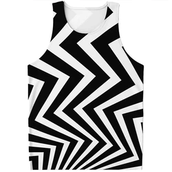 Newest Men Women Black and White Stripe Printed Harajuku Tank Top Summer Sportswear Fitness Gym Tops Sleeveless Singlet Clothing