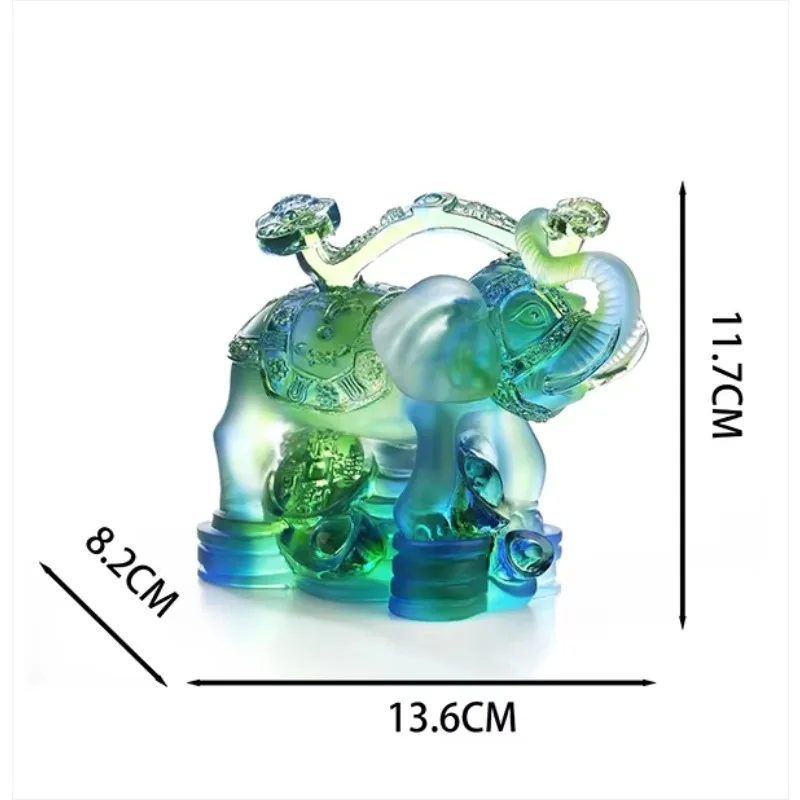 Glazed crystal colored glass elephant statue, crystal animal statue colored crystal glazed feng shui elephant