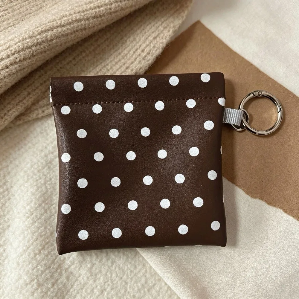 PU Self-closing Storage Bag Automatic Closed Small Size Hanging Lipstick Pouch Pendant Design Portable Polka Dot Coin Purse