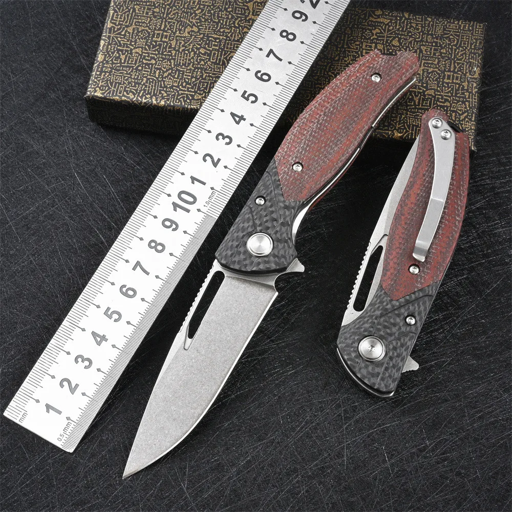 

KESIWO Quality F3 Ball Bearing Flipper Folding Knife M398 Balde Micarta+CF Handle EDC Survival Utility Outdoor Camping Knife