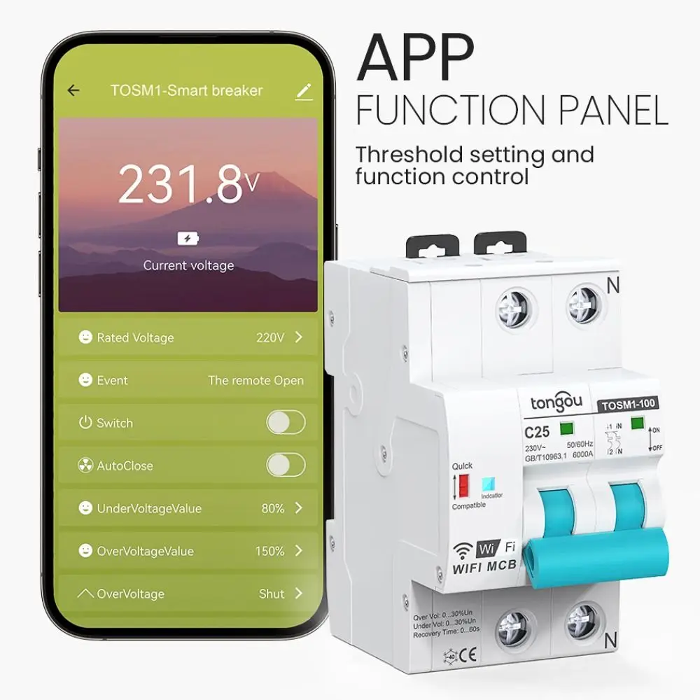 

4P Design WiFi Intelligent Circuit Breaker Over Voltage Protection Under Voltage Protection Smart Switch Overload Prevention