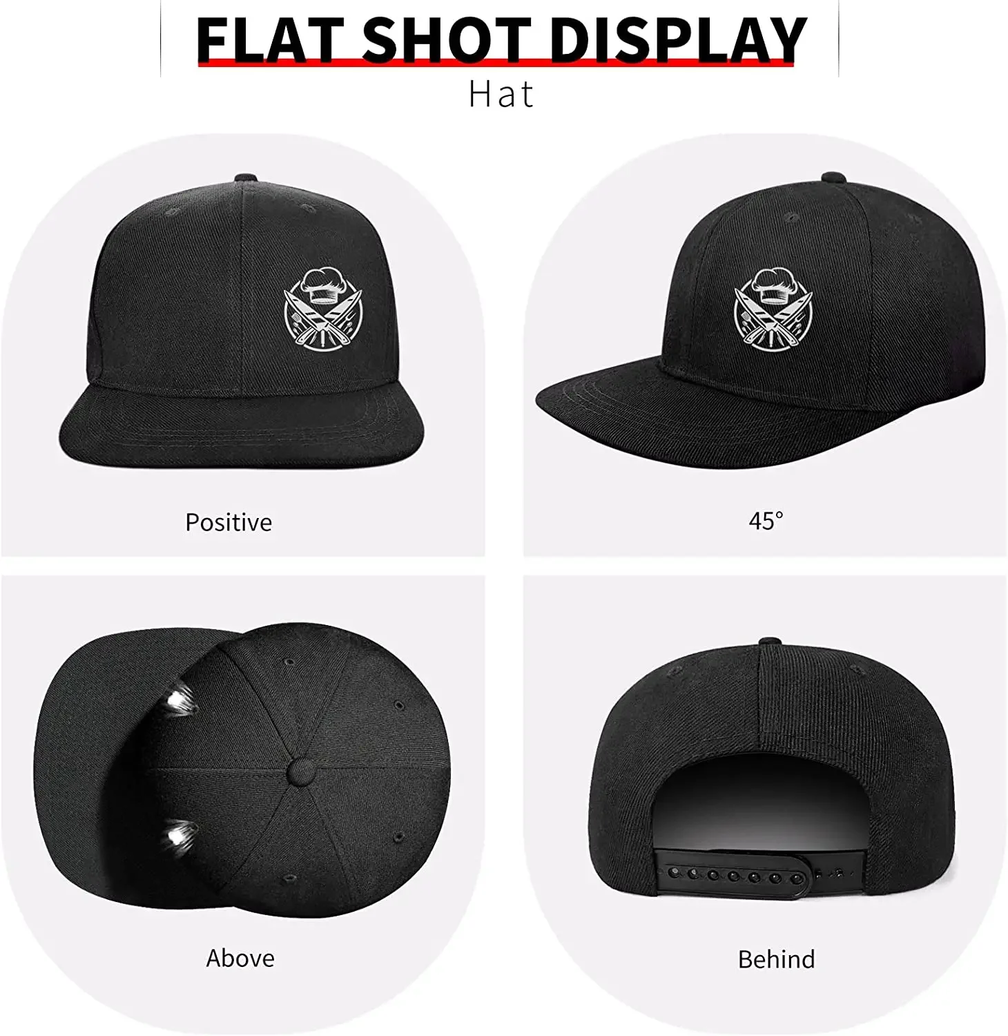 Snapback Hats for Men Black Flat Bill Hats for Men, Adjustable Mens Snapback Hats Flat Bill Brim Hats