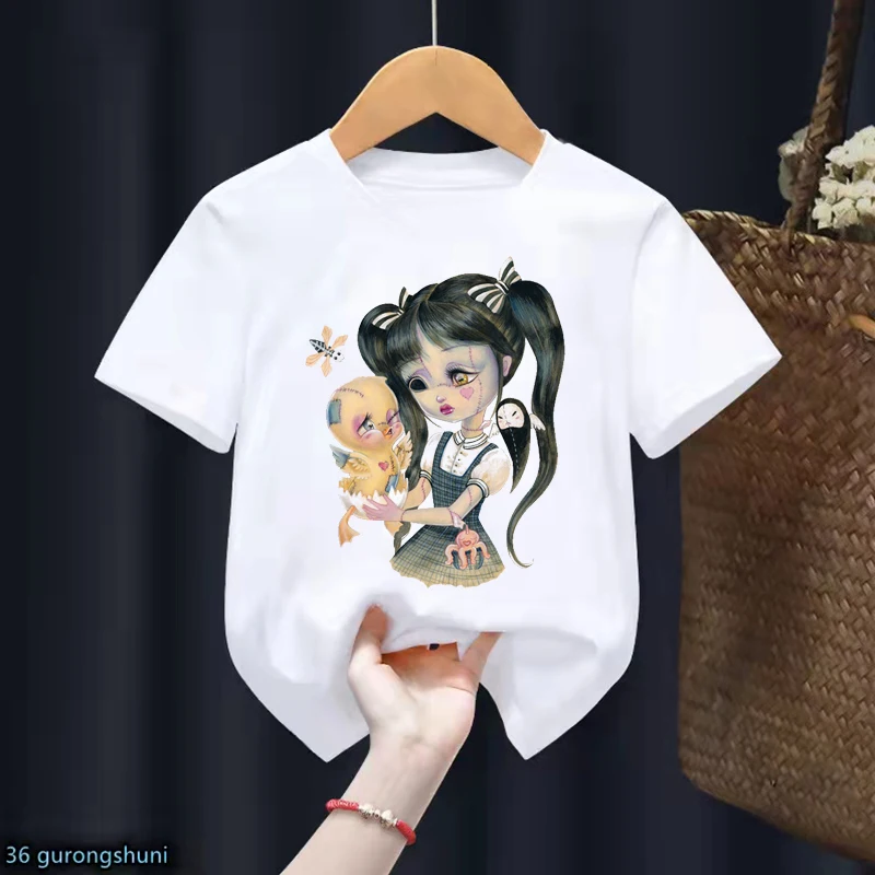 T-Shirt manches courtes pour filles, vêtement estival et humoristique, avec ange interconnexion, Kawaii, Harajuku